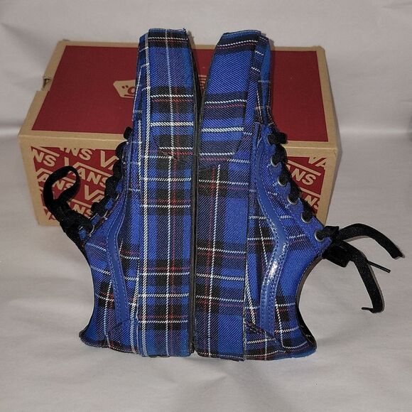 Vans Old Skool Platform Patent Plaid Blue Black Sneaker Shoes Women 5.5 Men 7 - Picture 14 of 15